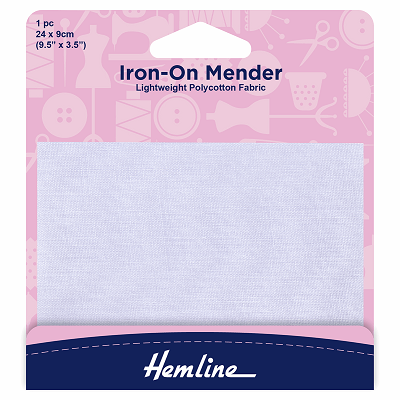 H691.W  Polycotton Iron On Patch: White - 24 x 9cm..